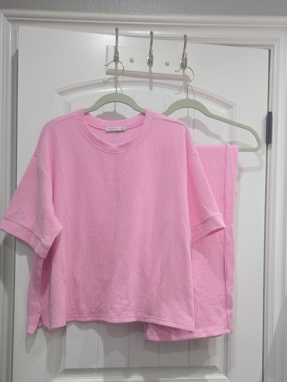 ZENANA Pink Waffle Knit Set